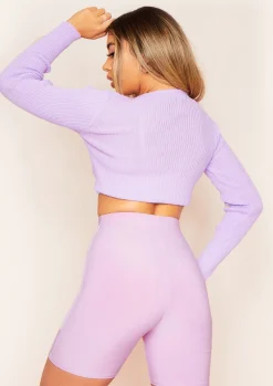 Knitwear*Missy Empire Jalia Super Cropped Ribbed Knitted Cardigan Lilac