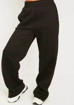 Airport Vibin'|Tracksuits*Missy Empire Jamilla Ski Paradise Embroidered Seam Front Wide Leg Jogger Black