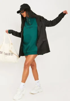 Mini Dresses|Casual Dresses*Missy Empire Jamilla Ski Paradise Embroidered Half Zip Sweater Dress Dark Green
