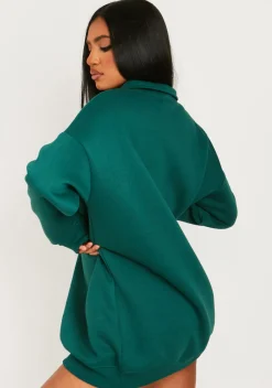 Mini Dresses|Casual Dresses*Missy Empire Jamilla Ski Paradise Embroidered Half Zip Sweater Dress Dark Green