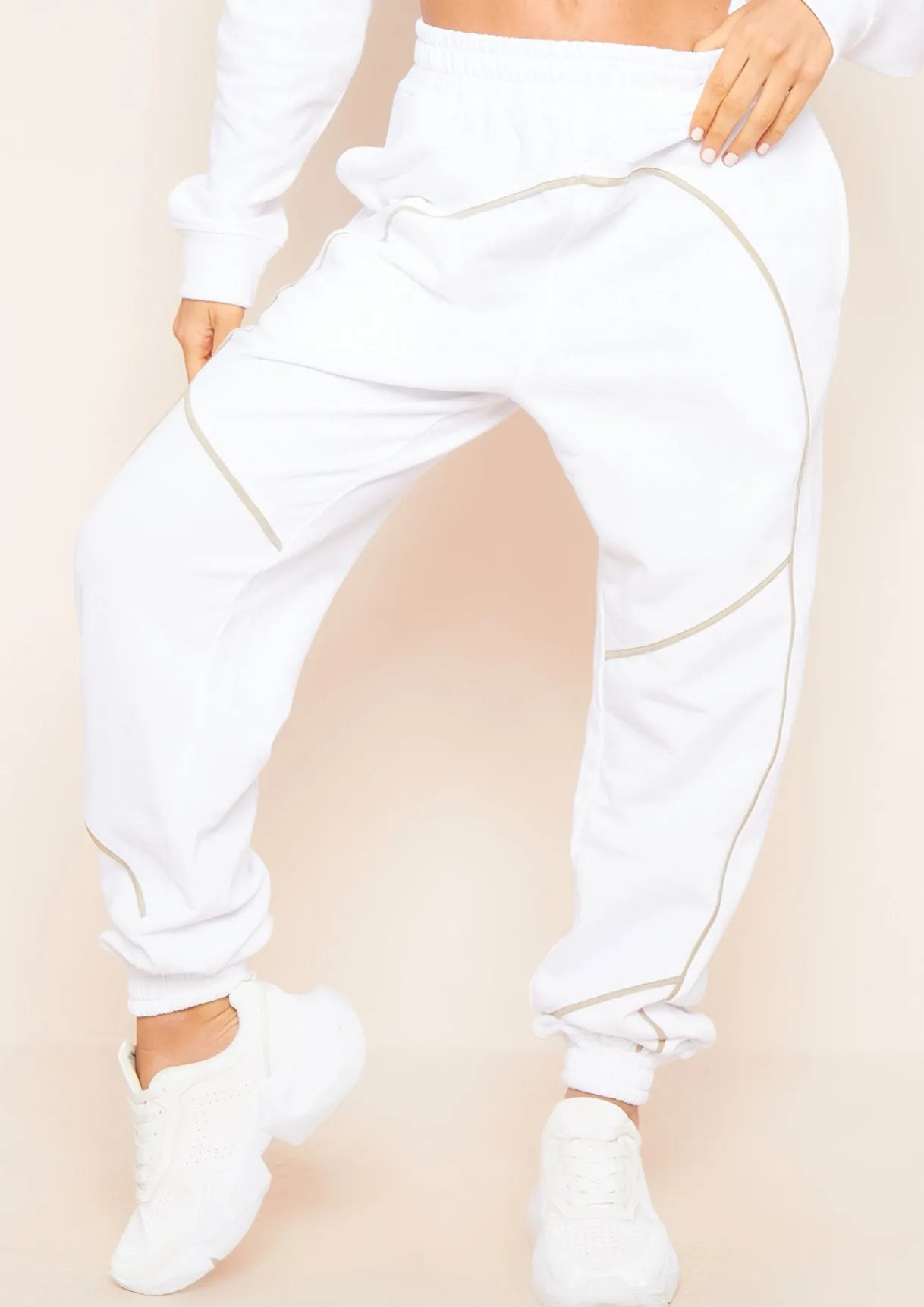 Airport Vibin'|Loungewear*Missy Empire Jasmin White Contrast Binding Detail Jogger