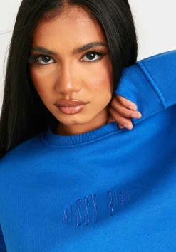 Airport Vibin'|Tracksuits*Missy Empire Jasmine Blue Missy Girl Embroidered Oversized Sweatshirt