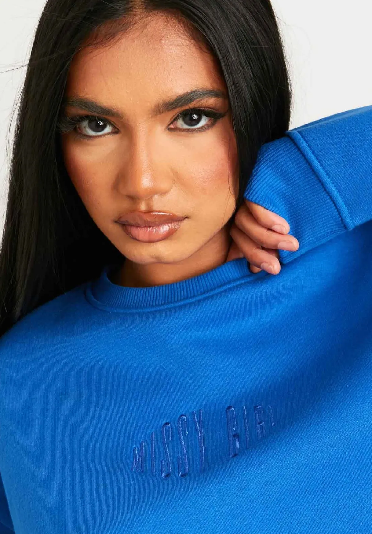 Airport Vibin'|Tracksuits*Missy Empire Jasmine Blue Missy Girl Embroidered Oversized Sweatshirt