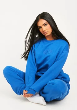 Airport Vibin'|Tracksuits*Missy Empire Jasmine Blue Missy Girl Embroidered Oversized Sweatshirt