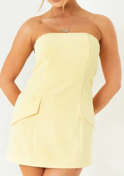 The Party Edit|Mini Dresses*Missy Empire Jasmine Lemon Tailored Bandeau Mini Dress