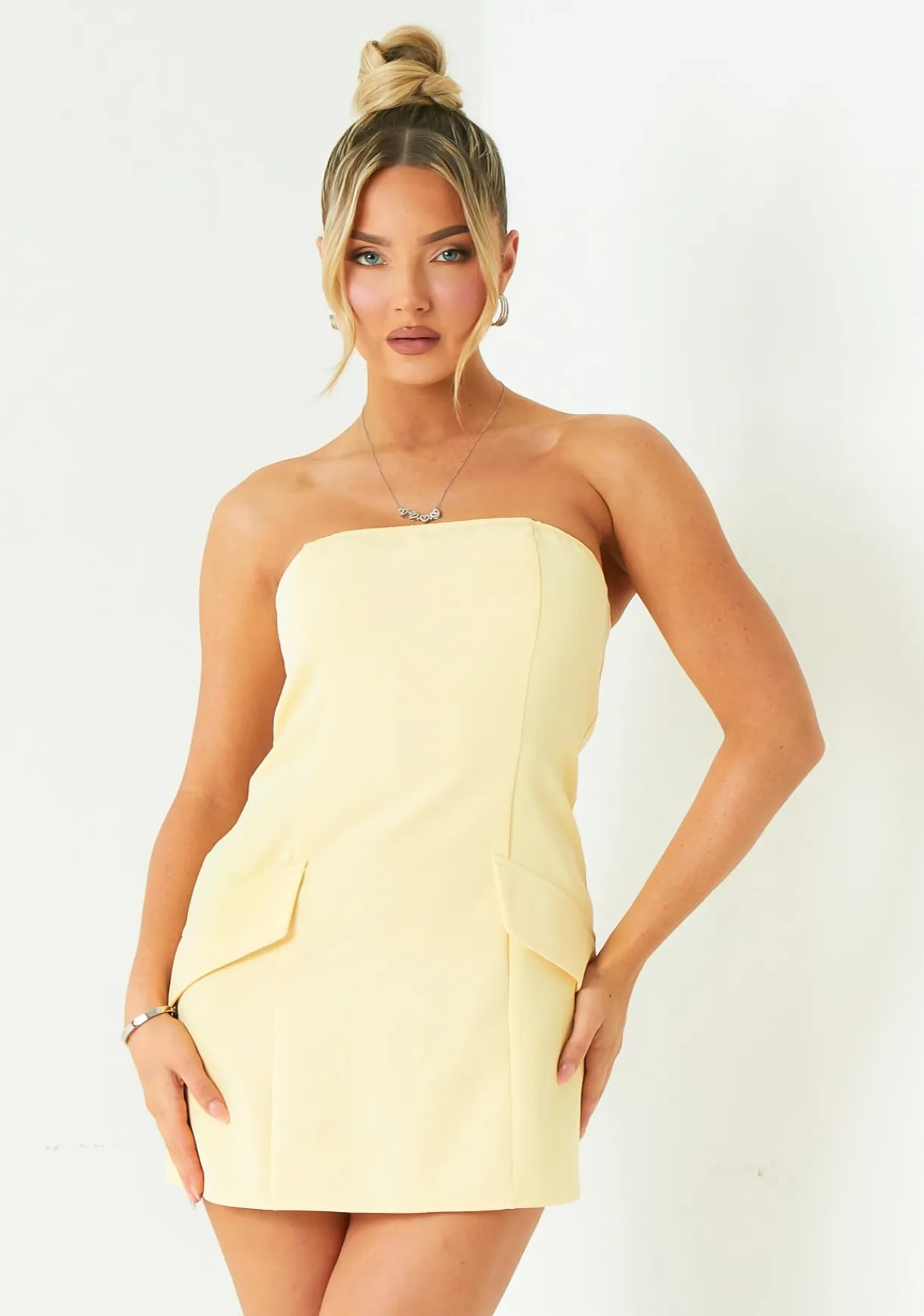 The Party Edit|Mini Dresses*Missy Empire Jasmine Lemon Tailored Bandeau Mini Dress