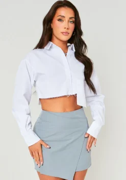 Tops*Missy Empire Jayla White Cotton Poplin Oversized Cropped Shirt
