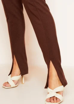 Airport Vibin'|Leggings*Missy Empire Jaz Ribbed Split Front Leggings Chocolate
