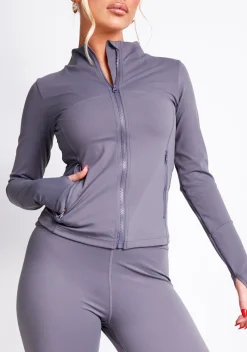 Gym Tops|Coats & Jackets*Missy Empire Jenna Active Long Sleeve Jacket Charcoal