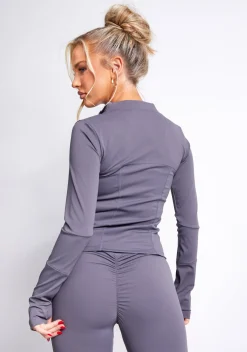Gym Tops|Coats & Jackets*Missy Empire Jenna Active Long Sleeve Jacket Charcoal