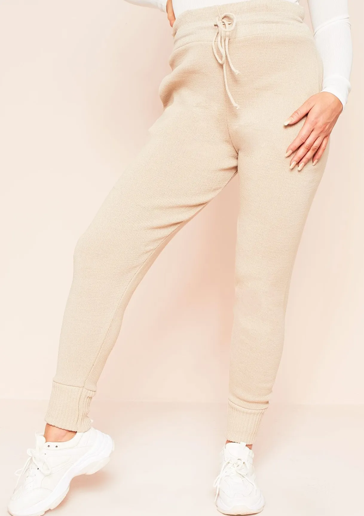 Airport Vibin'|Loungewear*Missy Empire Jenniya Knitted Jogger Bottoms Beige