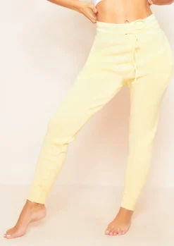 Airport Vibin'|Loungewear*Missy Empire Jenniya Yellow Knitted Jogger Bottoms Lemon