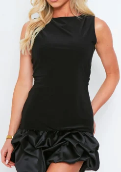 The Party Edit|Little Black Dresses*Missy Empire Jess Black Satin Ruffle Hem Dress