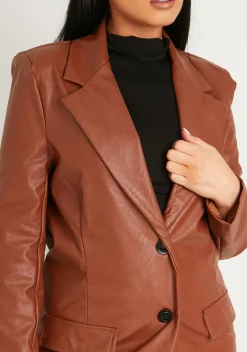 Coats & Jackets|Blazers*Missy Empire Jess Faux Leather Oversized Blazer Chocolate