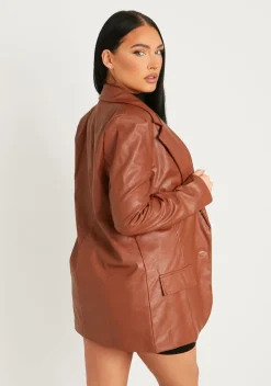 Coats & Jackets|Blazers*Missy Empire Jess Faux Leather Oversized Blazer Chocolate