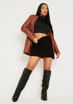 Coats & Jackets|Blazers*Missy Empire Jess Faux Leather Oversized Blazer Chocolate