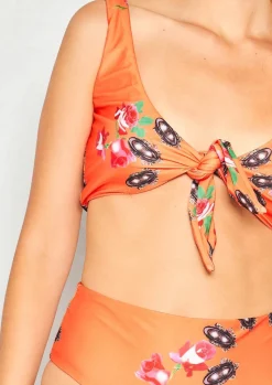 Swimwear|Beachwear*Missy Empire Jess Orange Floral Tie Front Bikini