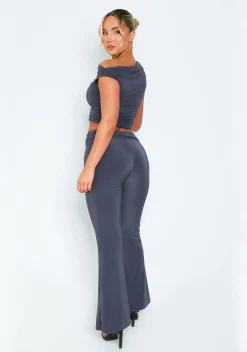 Concert Outfits|Tops*Missy Empire Jessica Charcoal Slinky Twist Sleeve Top