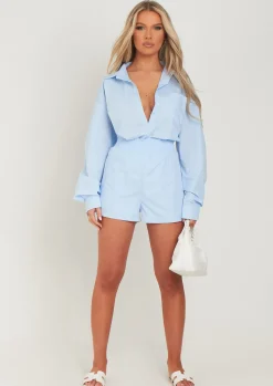 Shorts|Co-Ords*Missy Empire Jessie Blue Cotton Oversized High Waisted Runner Shorts