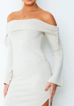 Slip Dresses|Knitted Dresses*Missy Empire Jessy Beige Fold Over Side Ruched Midi Dress