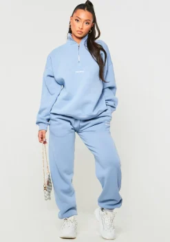Airport Vibin'|Tracksuits*Missy Empire Jianna Baby Blue Embroidered Cuffed Joggers Pastel Blue