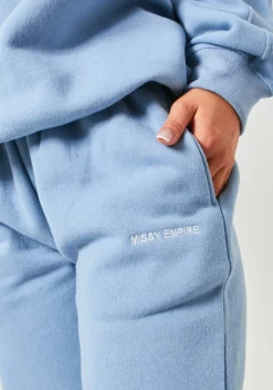 Airport Vibin'|Tracksuits*Missy Empire Jianna Baby Blue Embroidered Cuffed Joggers Pastel Blue