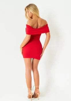 Mini Dresses|Party Dresses*Missy Empire Joanna Red Textured Bardot Mini Dress