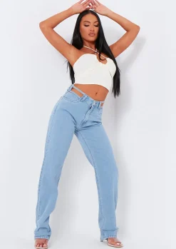 Jeans|Denim*Missy Empire Joelle Light Wash Cut Out Detail Straight Leg Jeans