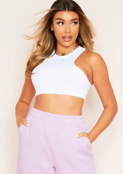 Airport Vibin'|Tops*Missy Empire Jordyn White Ribbed Racer Crop Top