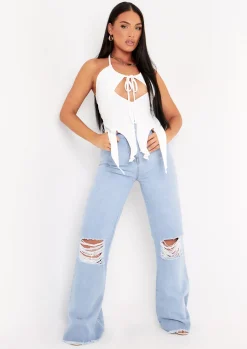 Jeans|Denim*Missy Empire Justine Light Blue Wash Wide Leg Ripped Denim Jeans