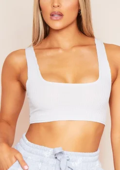 Airport Vibin'|Tops*Missy Empire Justine Ribbed Square Neck Crop Top Light Grey