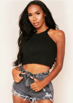 Airport Vibin'|Tops*Missy Empire Kacey Ribbed Knit Sleeveless Crop Top Black