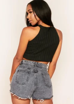 Airport Vibin'|Tops*Missy Empire Kacey Ribbed Knit Sleeveless Crop Top Black
