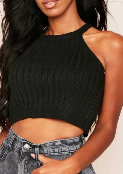 Airport Vibin'|Tops*Missy Empire Kacey Ribbed Knit Sleeveless Crop Top Black