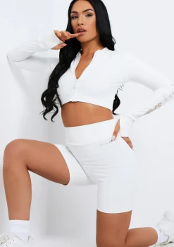 Gym Bottoms|Shorts*Missy Empire Kacey Missy Sport Ruched Bum Gym Shorts Cream