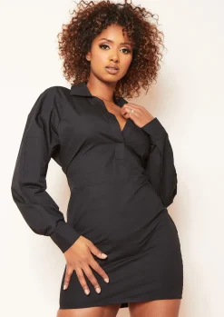 Shirt Dresses|Little Black Dresses*Missy Empire Kacie Plunge Mini Shirt Dress Black