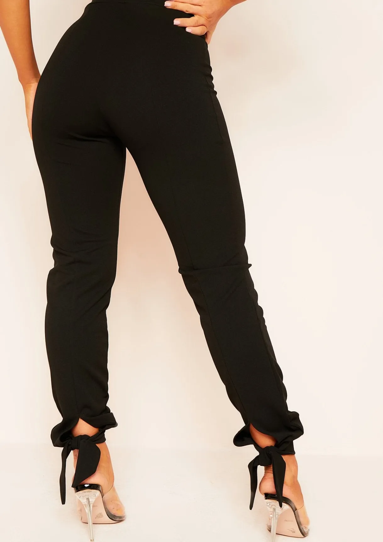 Trousers*Missy Empire Kadri Black Tie Hem Plain Trousers
