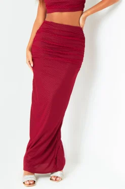 The Party Edit|Skirts*Missy Empire Kaia Wine Spot Mesh Maxi Skirt