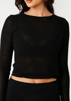 Tops|Knitwear*Missy Empire Kailin Sheer Knit Flare Cuff Top Black
