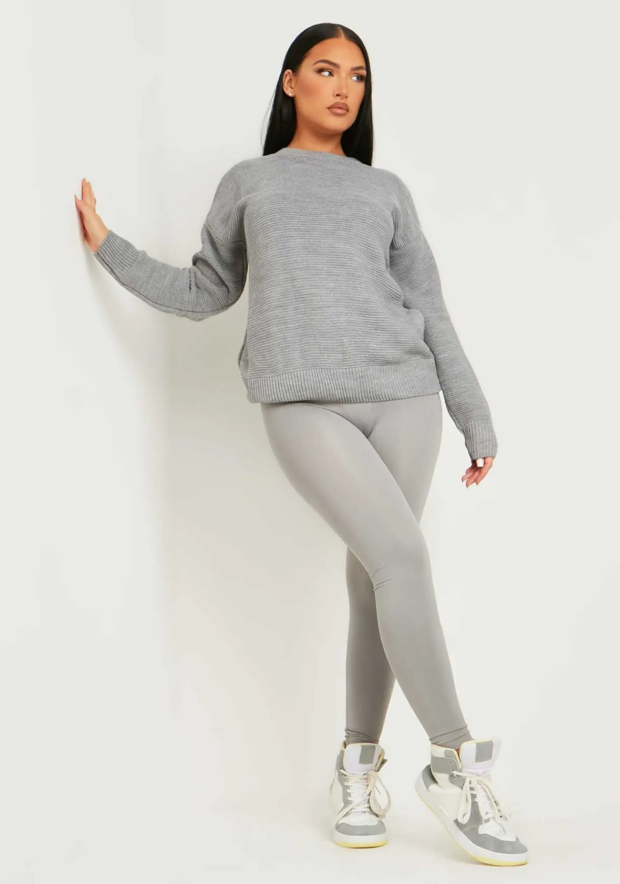 Knitwear*Missy Empire Kara Grey Ribbed Loose Fit Knitted Crew Neck Jumper