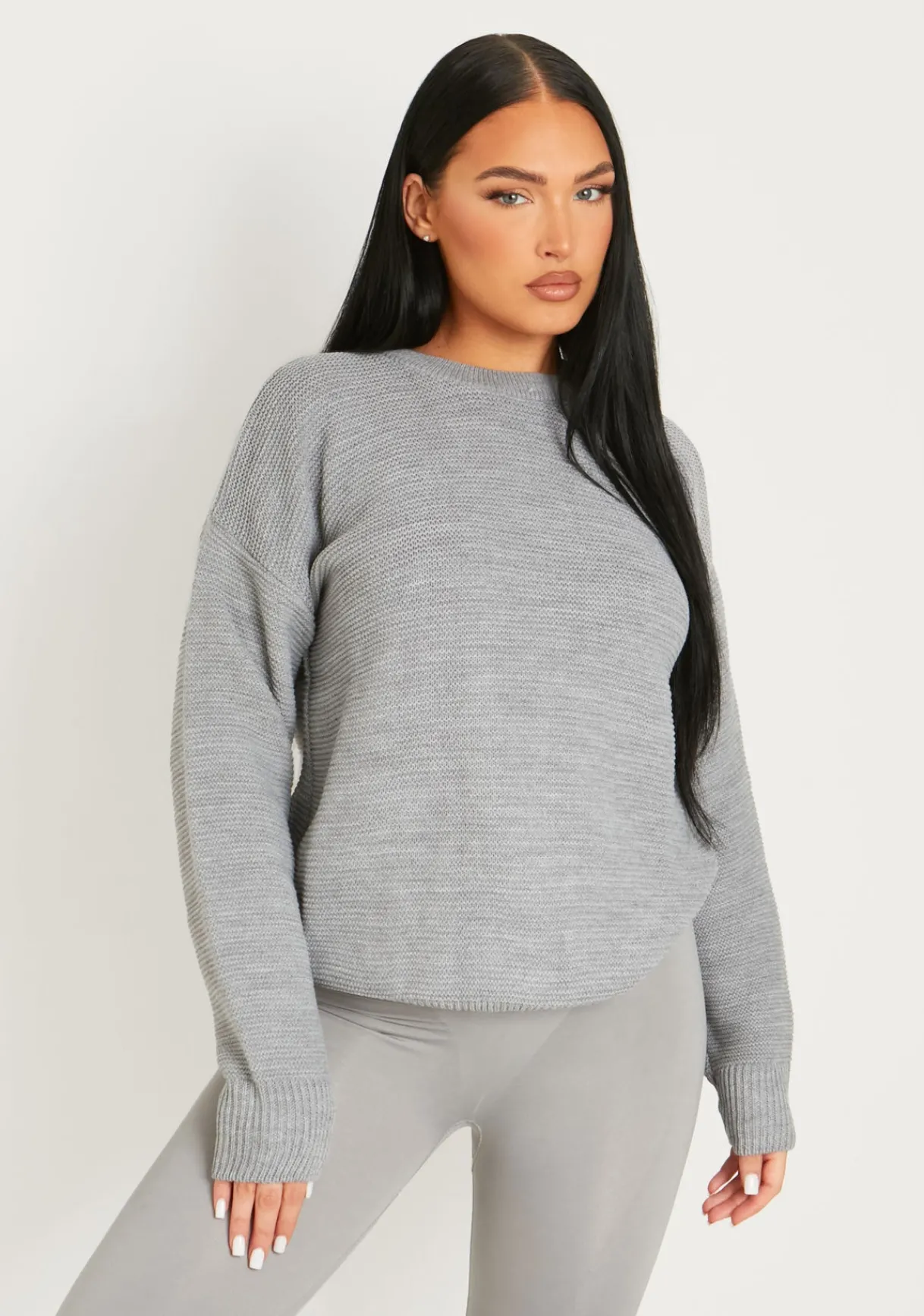 Knitwear*Missy Empire Kara Grey Ribbed Loose Fit Knitted Crew Neck Jumper
