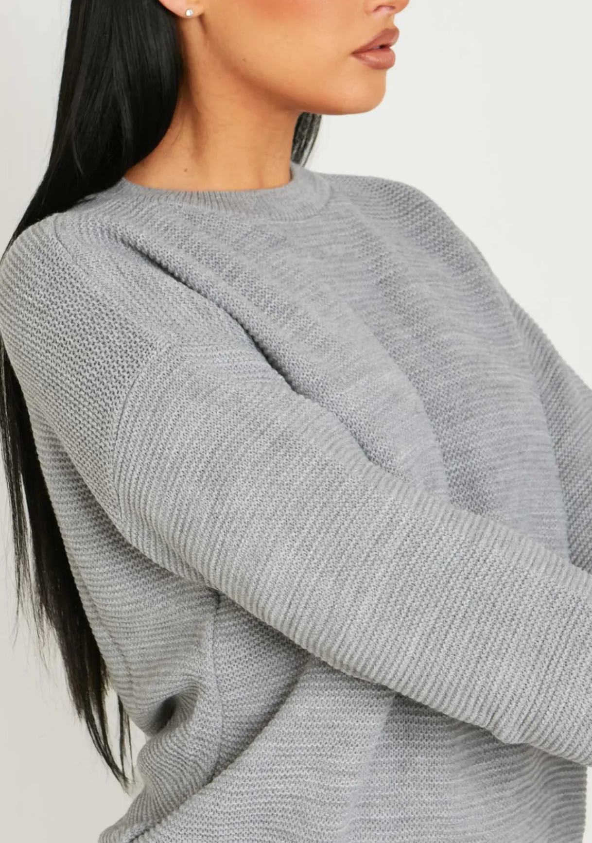 Knitwear*Missy Empire Kara Grey Ribbed Loose Fit Knitted Crew Neck Jumper
