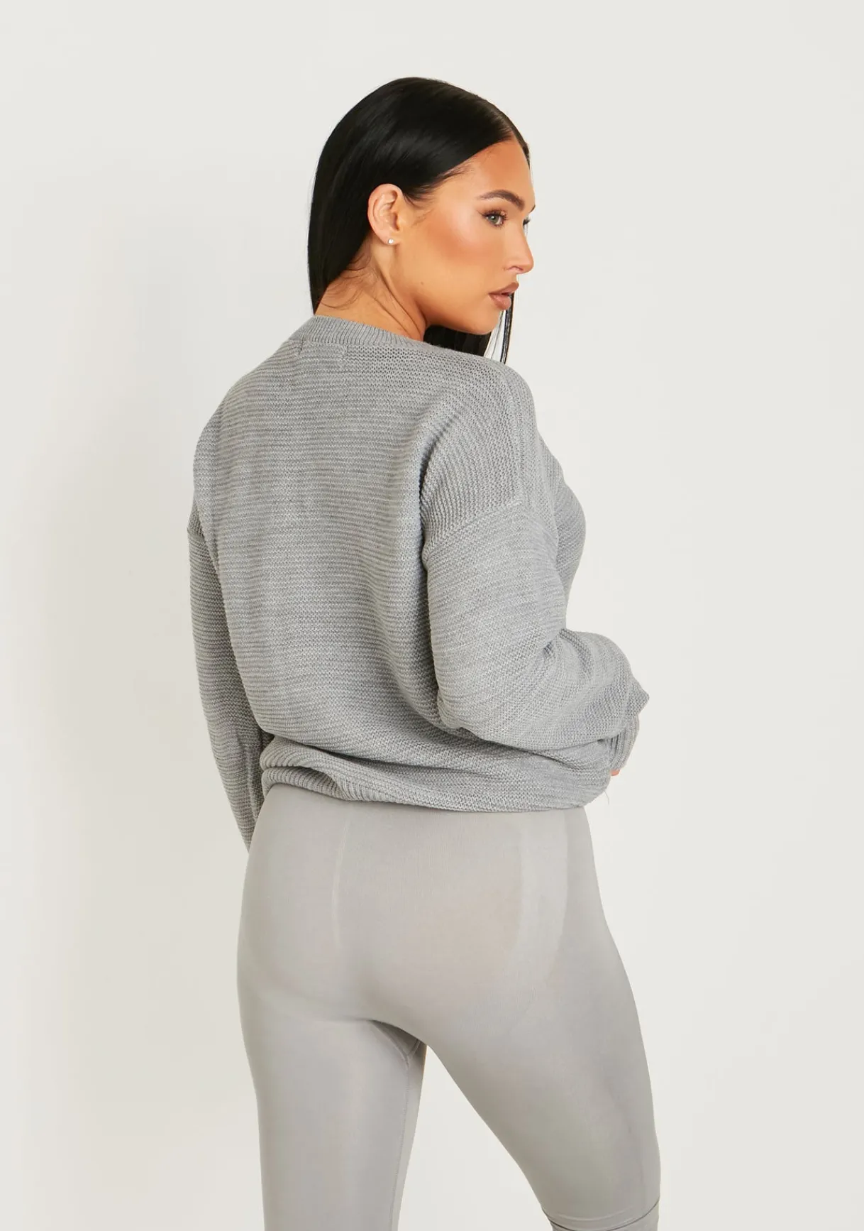 Knitwear*Missy Empire Kara Grey Ribbed Loose Fit Knitted Crew Neck Jumper