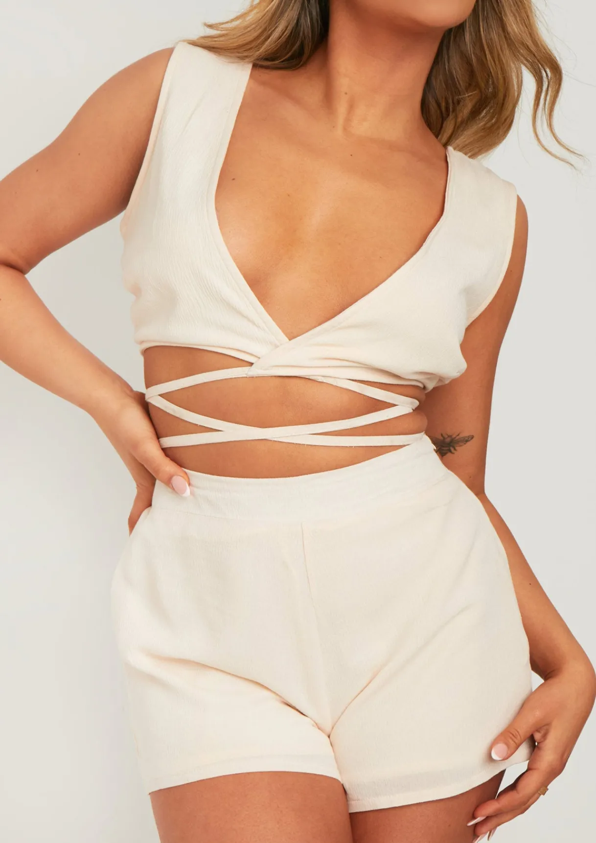 Shorts|Co-Ords*Missy Empire Kariss Ivory Linen Look Floaty Shorts