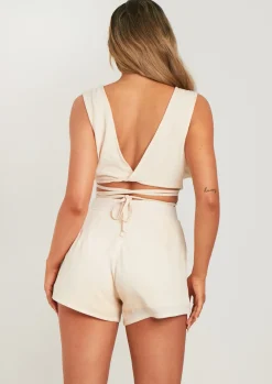 Shorts|Co-Ords*Missy Empire Kariss Ivory Linen Look Floaty Shorts