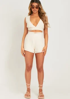 Shorts|Co-Ords*Missy Empire Kariss Ivory Linen Look Floaty Shorts