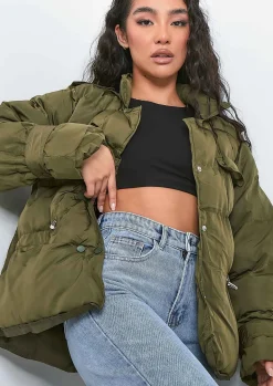 Coats & Jackets*Missy Empire Karly Khaki Puffer Coat