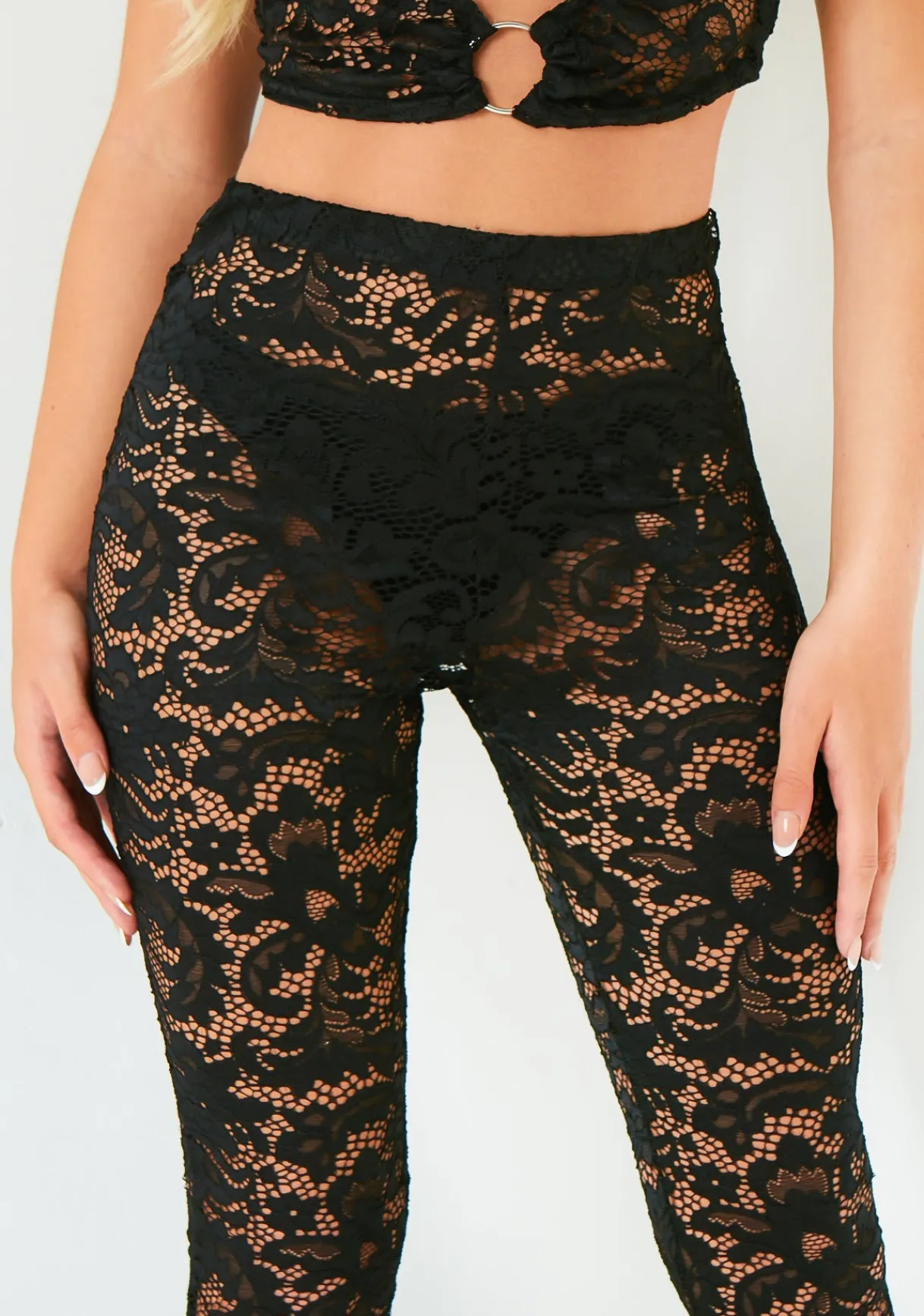 Concert Outfits|Trousers*Missy Empire Kate Lace Flared Trouser Black