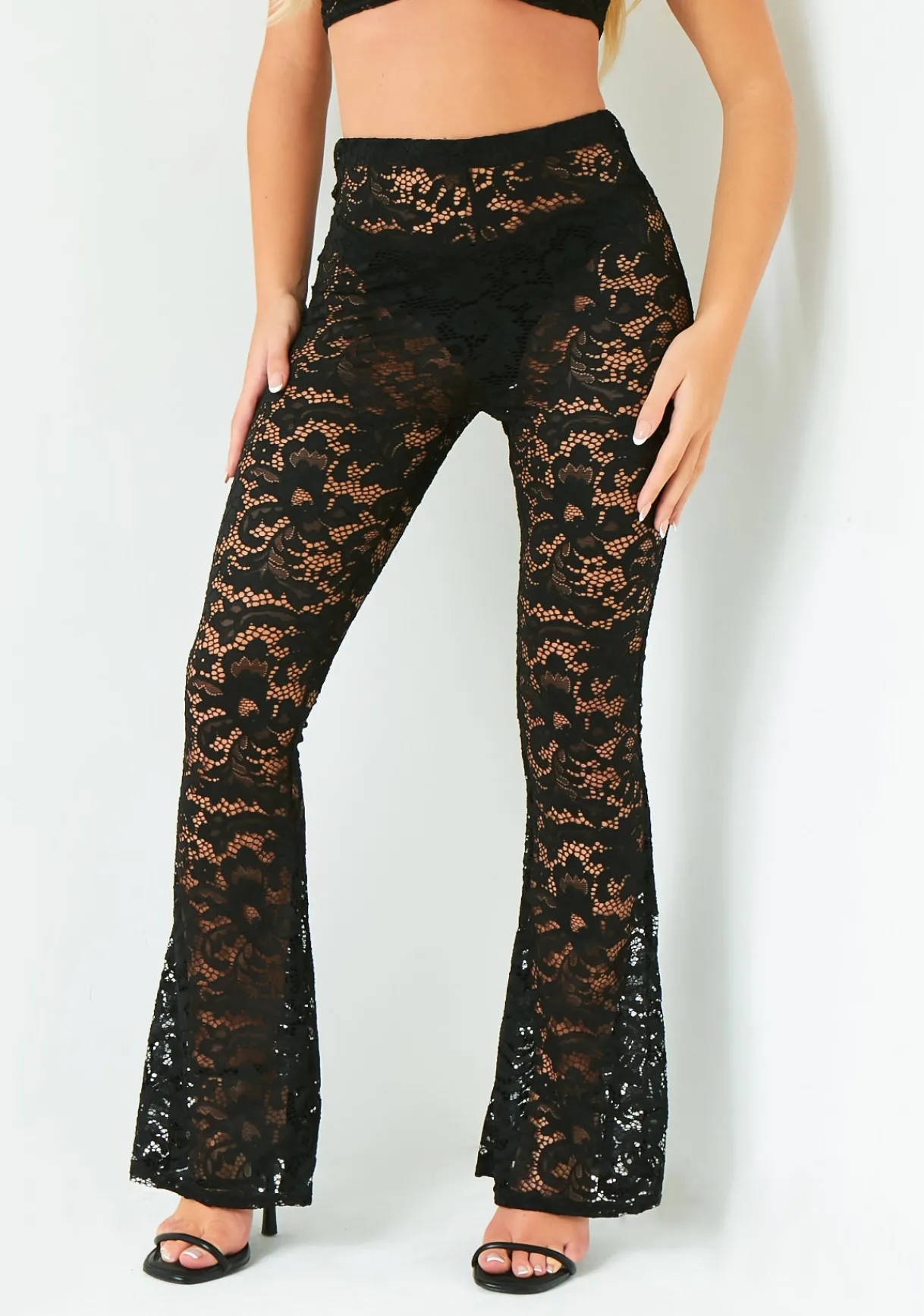 Concert Outfits|Trousers*Missy Empire Kate Lace Flared Trouser Black