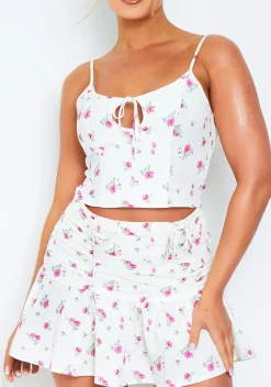 Skirts|Co-Ords*Missy Empire Kate White Floral Pleated Mini Skirt